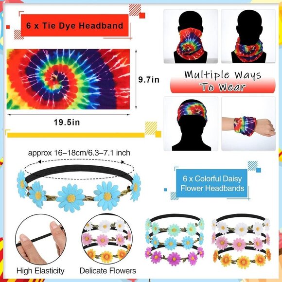 Hippie Costume Set 60s 70s Accessories Necklaces Headbands Sunglasses Party